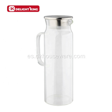 Jarra de agua de vidrio de borosilicato con tapa de acero inoxidable